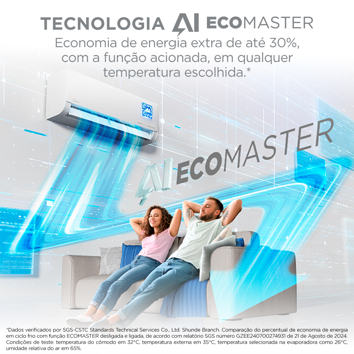 Ar Condicionado 12.000 Btus Split Hw Inverter Midea AI Ecomaster Frio R-32 42EZVCA12M5/38EZVCA12M5 - 220v 12